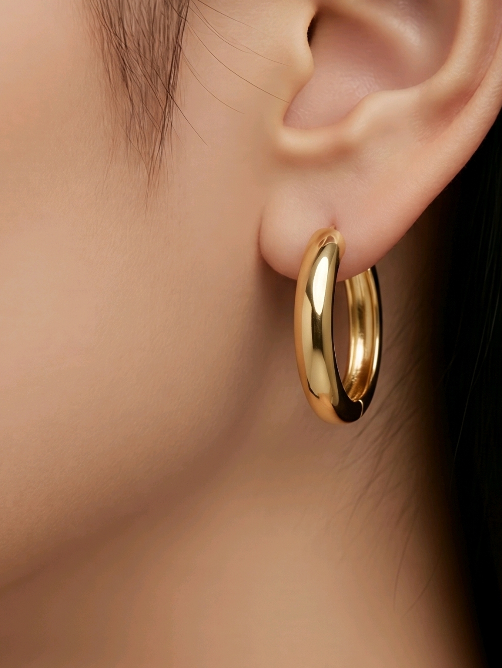 Chunky Gold Hoop Earrings 25mm Wide 5mm Smooth Polished Hinged Back Luxe Hoops